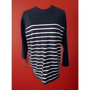 Lauren Sweater Blue Stripe LRL Button Shoulder Coastal Sz M